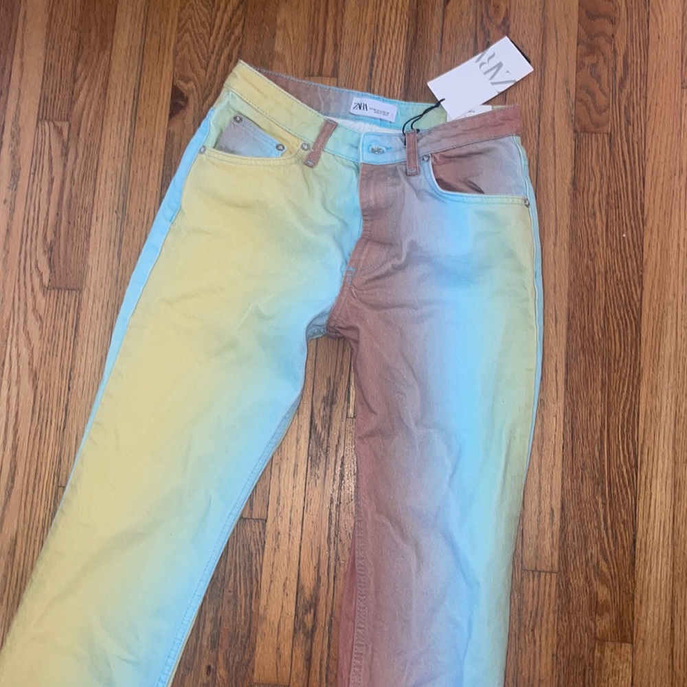 Zara rainbow heatwave straight leg jeans mid-rise